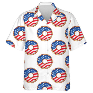American Flag Donuts On White Background Hawaiian Shirt, Hawaiian For Gift