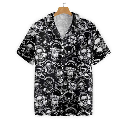 Skateboard Emblems In Monochrome Style Design Hawaiian Shirt,Hawaiian Shirt Gift, Christmas Gift
