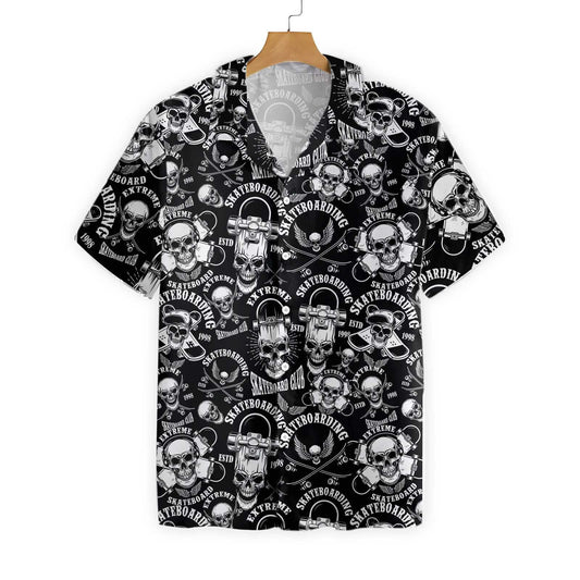 Skateboard Emblems In Monochrome Style Design Hawaiian Shirt,Hawaiian Shirt Gift, Christmas Gift