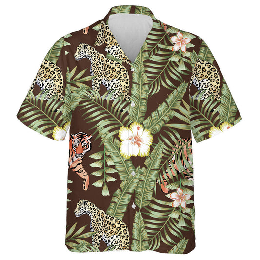 Beautiful Tropical Hibiscus Flowers Leopard And Tiger Hawaiian Shirt, Hawaiian Shirt Gift, Christmas Gift