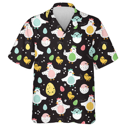 Cearca Greannmhar Uibheacha Agus Sicíní ar Chúlra Dubh Léine Haváís, Bronntanas Léine Haváíais, Bronntanas Nollag