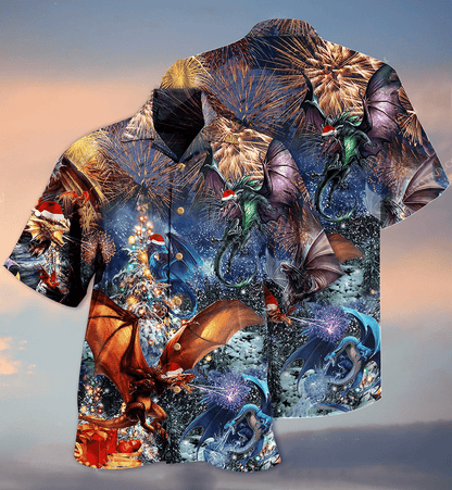 Colorful Dragon And Merry Christmas Hawaiian Shirt, Hawaiian For Gift