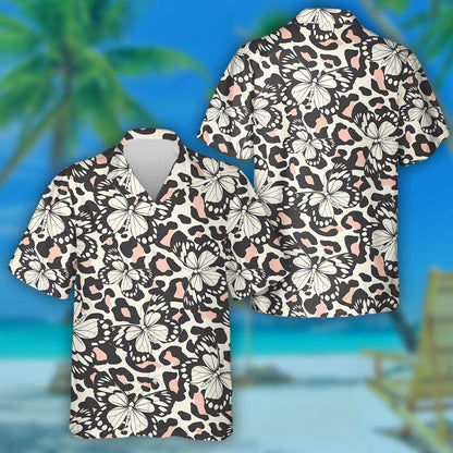 Trendy Animal Motif Butterfly On Leopard Skin Hawaiian Shirt, Hawaiian Shirt Gift, Christmas Gift