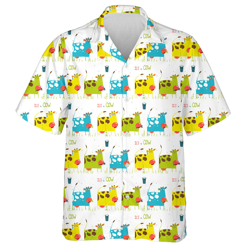 Brightly Colored Fun Cow And Milk Hawaiian Shirt, Hawaiian For Gift
