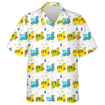 Brightly Colored Fun Cow And Milk Hawaiian Shirt, Hawaiian For Gift