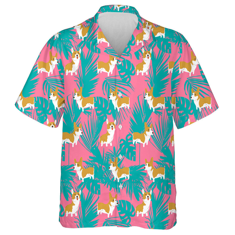 Corgi Dog And Tropical Leaf Isolated Background Hawaiian Shirt, Hawaiian Shirt Gift, Christmas Gift
