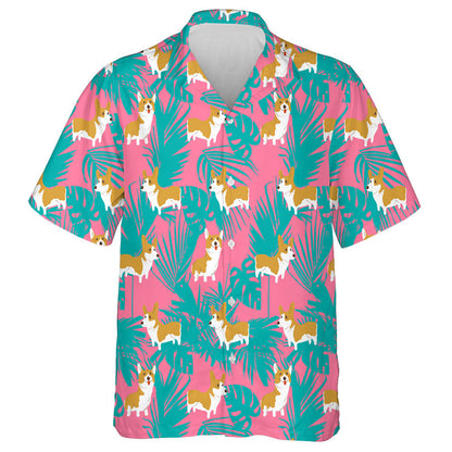 Corgi Dog And Tropical Leaf Isolated Background Hawaiian Shirt, Hawaiian Shirt Gift, Christmas Gift