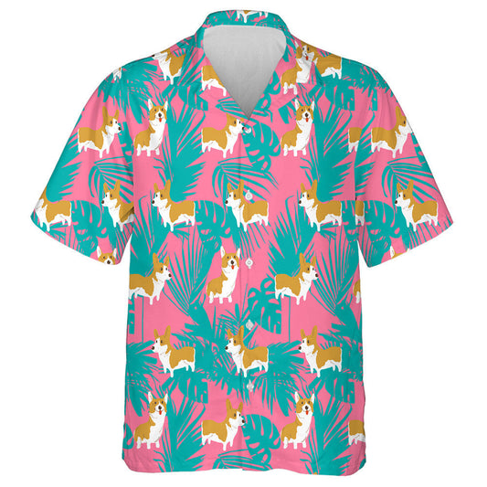 Corgi Dog And Tropical Leaf Isolated Background Hawaiian Shirt, Hawaiian Shirt Gift, Christmas Gift