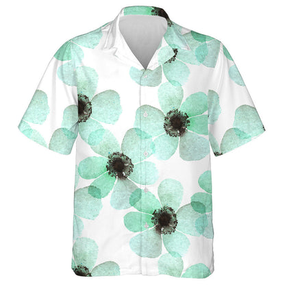 Patrún Bláthanna Anemone Turquoise Uiscedhath Péinteáilte le Láimhe Léine Haváís, Bronntanas Léine Haváís, Bronntanas Nollag