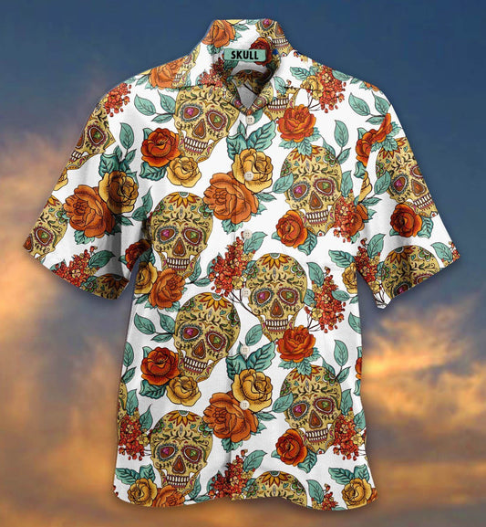 Watercolor Classic Skull Nice Ornamental Hawaiian Shirt, Hwaiian For Gift