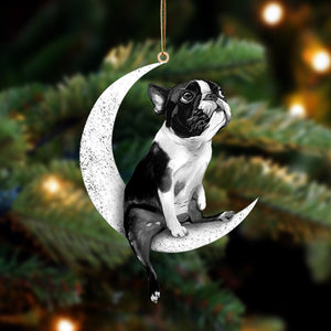Boston Terrier-Sit On The Moon-Two Sided Christmas Plastic Hanging Ornament, Christmas Ornament Gift, Christmas Gift, Christmas Decoration