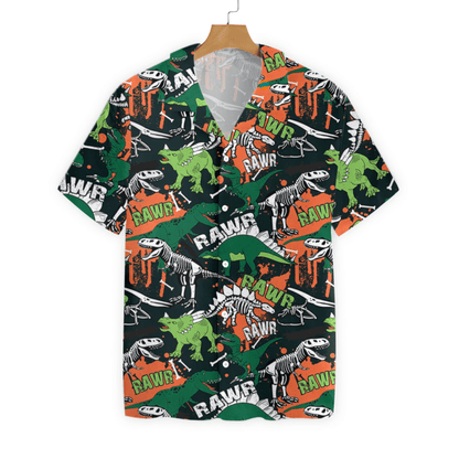 Green And White Dinosaur Pattern Hawaiian Shirt,Hawaiian Shirt Gift, Christmas Gift