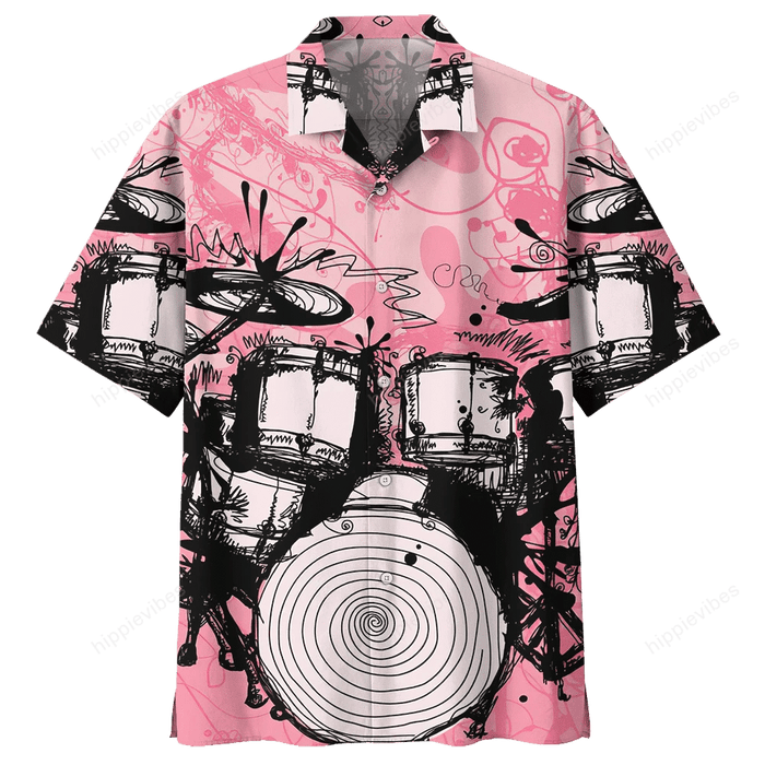 Grunge Drum Set On Pink Hawaiian Shirt,Hawaiian Shirt Gift, Christmas Gift