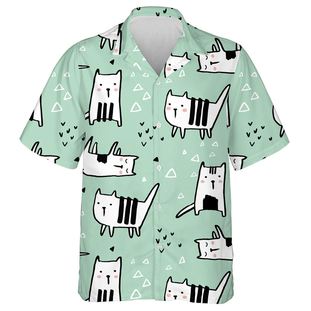 Hand Drawn White Cats In Cartoon Style Hawaiian Shirt, Hawaiian Shirt Gift, Christmas Gift