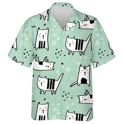 Hand Drawn White Cats In Cartoon Style Hawaiian Shirt, Hawaiian Shirt Gift, Christmas Gift