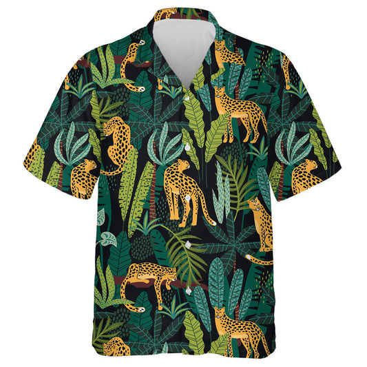 Leopards And Tropical Leaves Trendy Style Hawaiian Shirt, Hawaiian For Gift