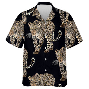 Sketch Of Walks Leopard On Black Hawaiian Shirt,Hawaiian Shirt Gift, Christmas Gift