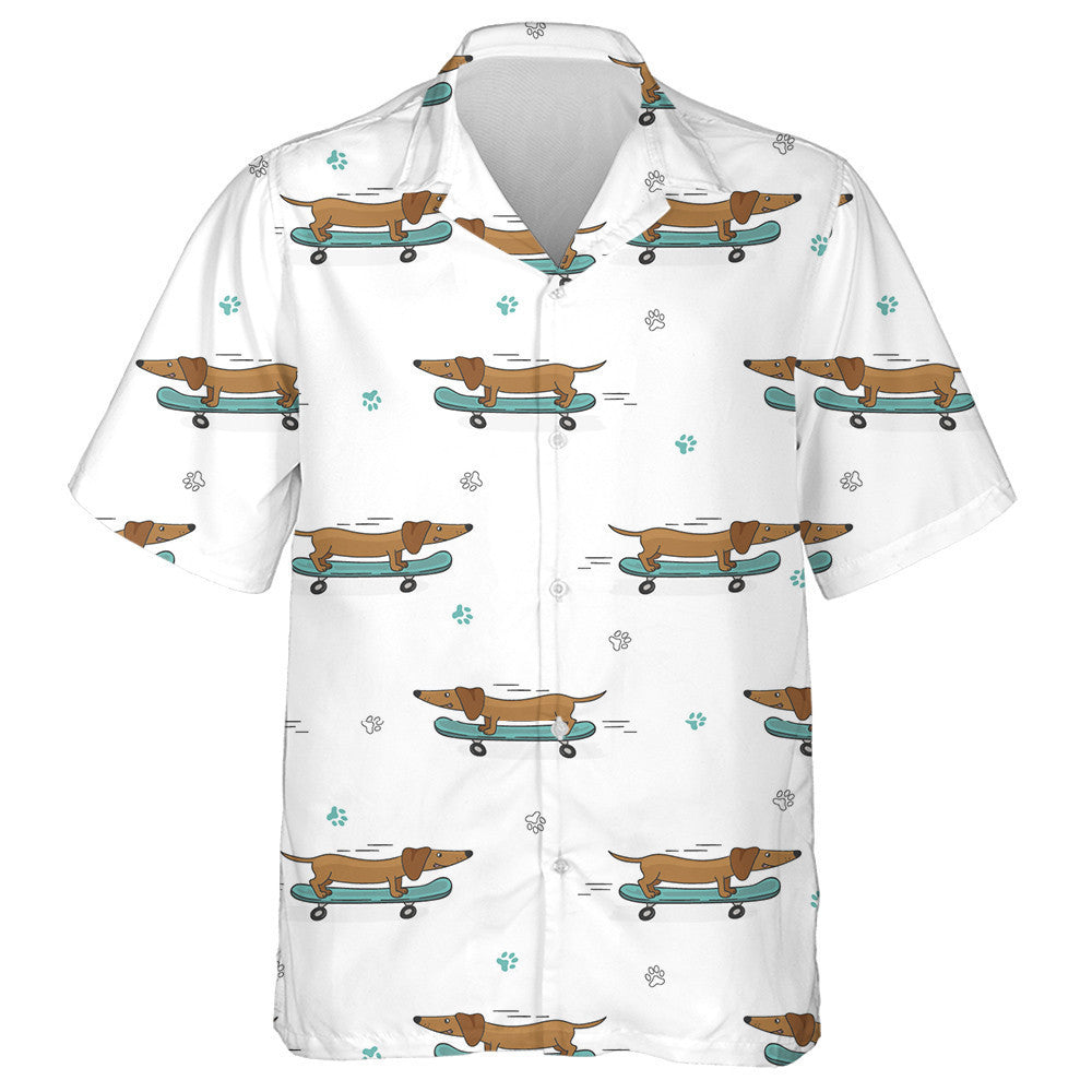 Cute Dachshund Dog On Green Skateboard Hawaiian Shirt,Hawaiian Shirt Gift, Christmas Gift