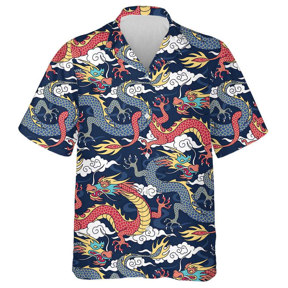 Blue And Red Dragons Fighting In The Cloud Hawaiian Shirt, Hawaiian Shirt Gift, Christmas Gift