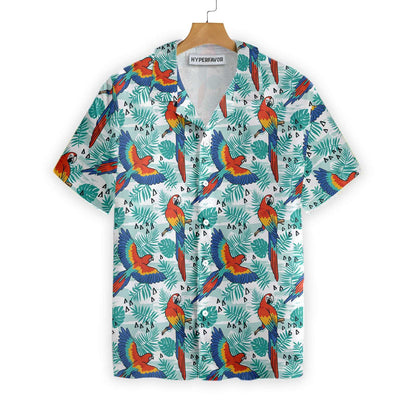 Watercolor Parrot And Palm Leaves Design Hawaiian Shirt, Hwaiian For Gift