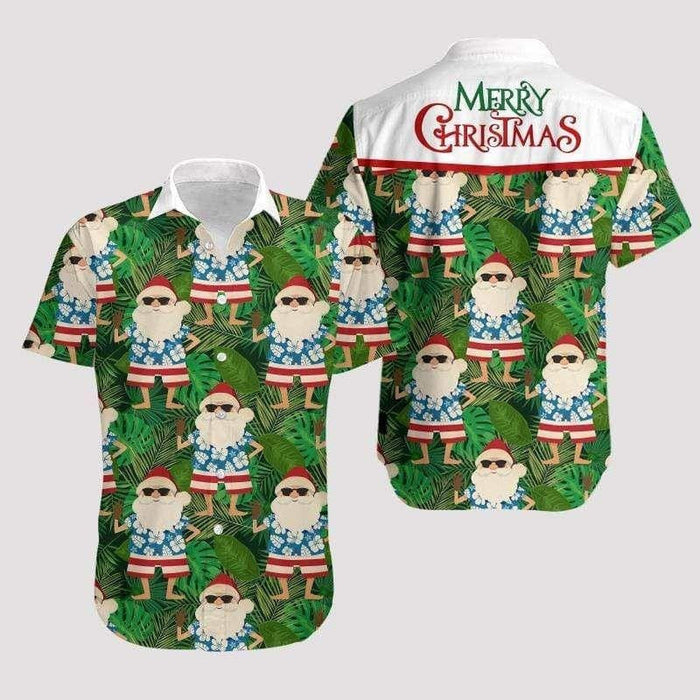 Cool Merry Christmas Santa Claus Tropical Leaves Vintage Style Design Hawaiian Shirt, Hawaiian Shirt Gift, Christmas Gift.