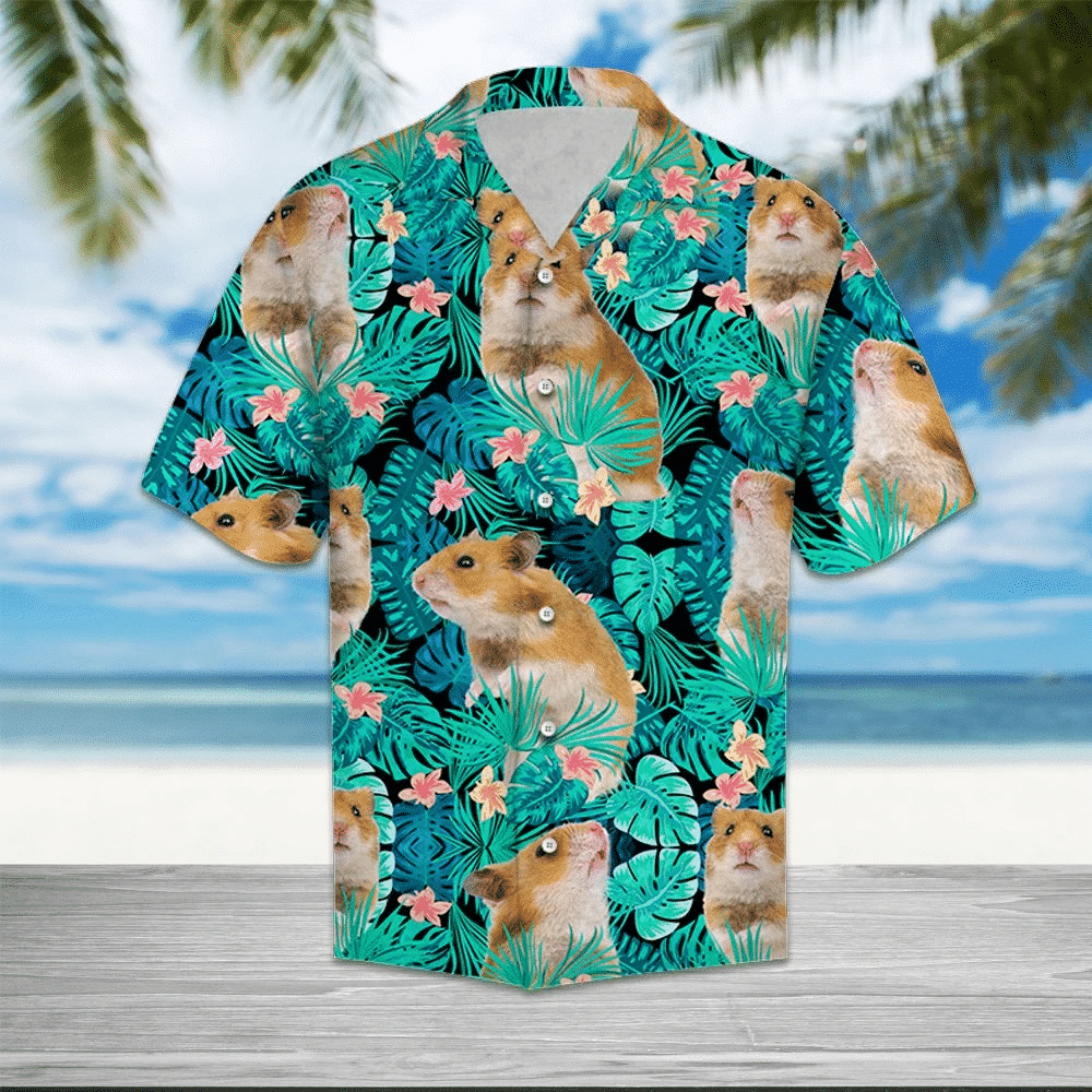 Hamster Tropical Forest Leave And Flowers Pattern Hawaiian Shirt, Hawaiian Shirt Gift, Christmas Gift
