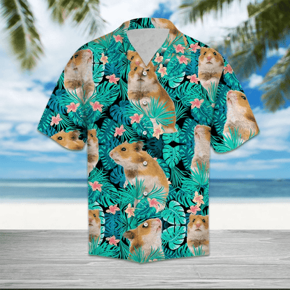 Hamster Tropical Forest Leave And Flowers Pattern Hawaiian Shirt, Hawaiian Shirt Gift, Christmas Gift