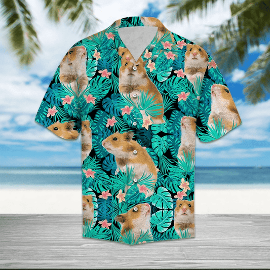 Hamster Tropical Forest Leave And Flowers Pattern Hawaiian Shirt, Hawaiian Shirt Gift, Christmas Gift