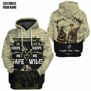 3D He Keeps Me Safe She Keeps Me Wild Custom Name Text Tshirt Hoodie Apparel