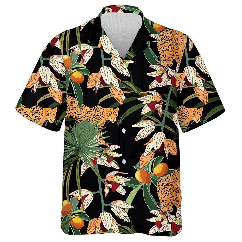 Leopards Animals Tropical Leaves And Orchid Flowers Hawaiian Shirt, Hawaiian Shirt Gift, Christmas Gift