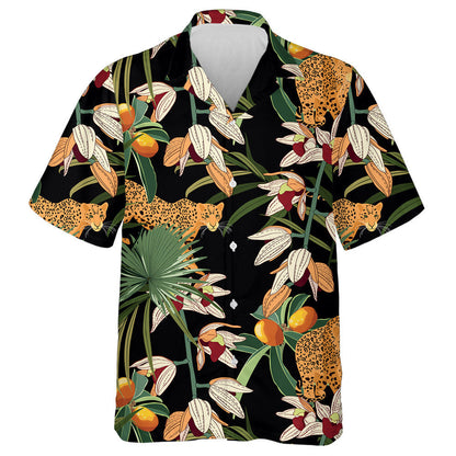 Leopards Animals Tropical Leaves And Orchid Flowers Hawaiian Shirt, Hawaiian Shirt Gift, Christmas Gift