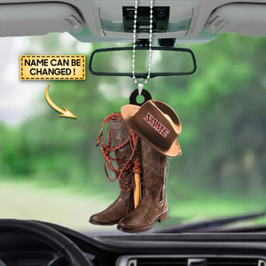 Personalized Vintage Cowboy Hats And Boots Car Hanging Ornament, Cowboy Interior Car Accessories, Christmas Decoration