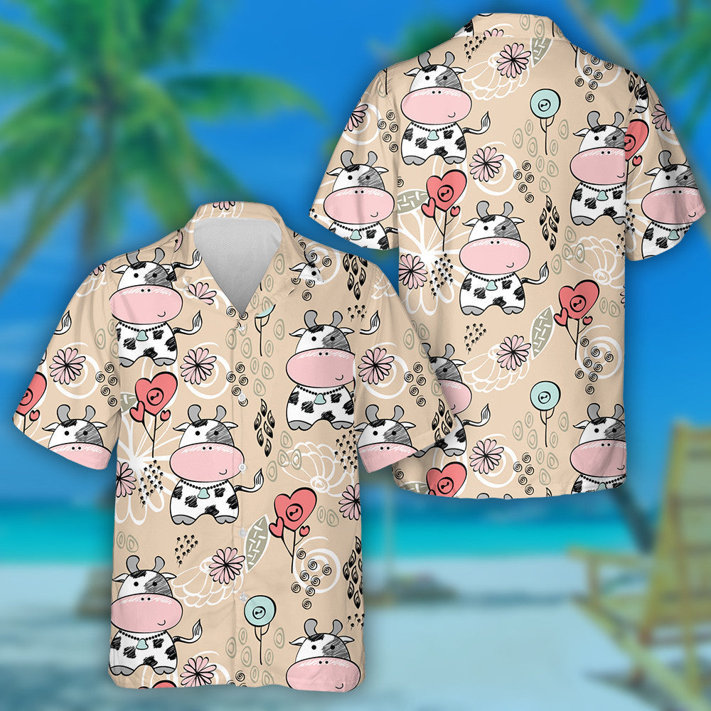 Hand Draw Baby Cows And Flora Hawaiian Shirt, Hawaiian For Gift