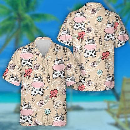 Hand Draw Baby Cows And Flora Hawaiian Shirt, Hawaiian For Gift