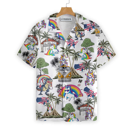 Rainbow Cool Unicorn American Flag Design Hawaiian Shirt,Hawaiian Shirt Gift, Christmas Gift