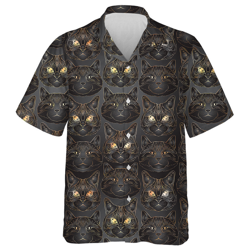 Cats Rose Gold Colors On Black Background Hawaiian Shirt, Hawaiian Shirt Gift, Christmas Gift