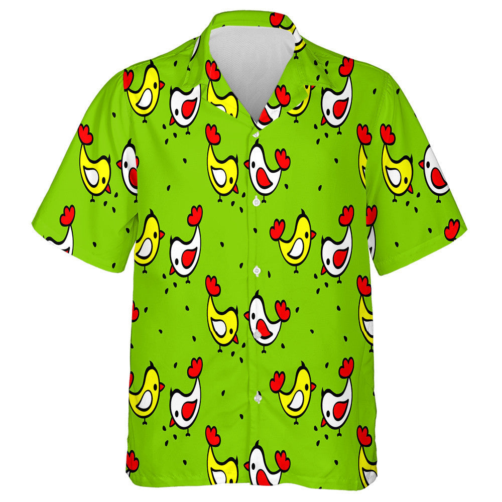 Little Cute Chickens Pecking Seeds On Grass Hawaiian Shirt, Hawaiian Shirt Gift, Christmas Gift