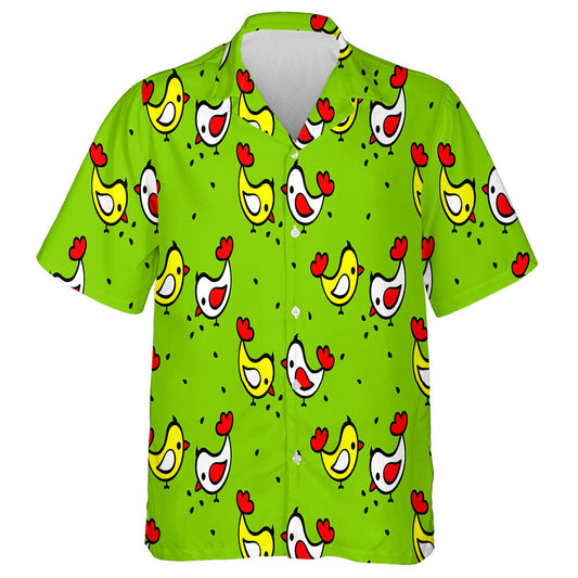 Little Cute Chickens Pecking Seeds On Grass Hawaiian Shirt, Hawaiian Shirt Gift, Christmas Gift