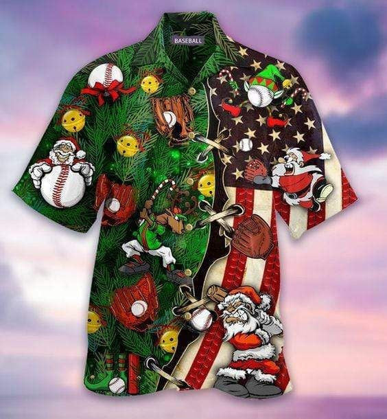 Collection Of Baseball And Christmas Background Hawaiian Shirt, Hawaiian For Gift