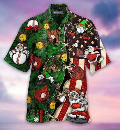 Collection Of Baseball And Christmas Background Hawaiian Shirt, Hawaiian For Gift