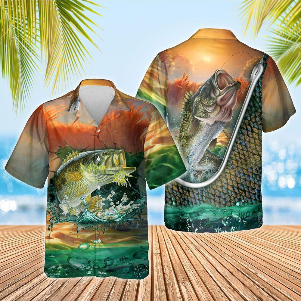 Great Sky Cool Bass Fishing Design Hawaiian Shirt,Hawaiian Shirt Gift, Christmas Gift