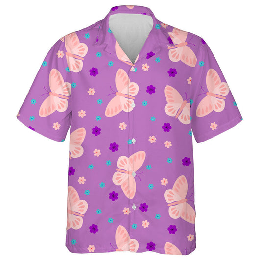 Theme Pink Butterflies On A Purple Background Hawaiian Shirt, Hawaiian Shirt Gift, Christmas Gift