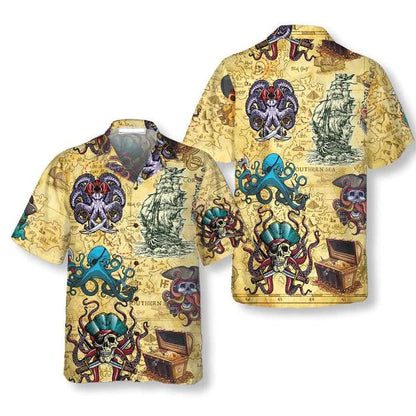 Patrún Long Tarraingthe Lámhdhéanta Octopus Pirate Léine Seanré Haváís, Bronntanas Léine Haváís, Bronntanas Nollag