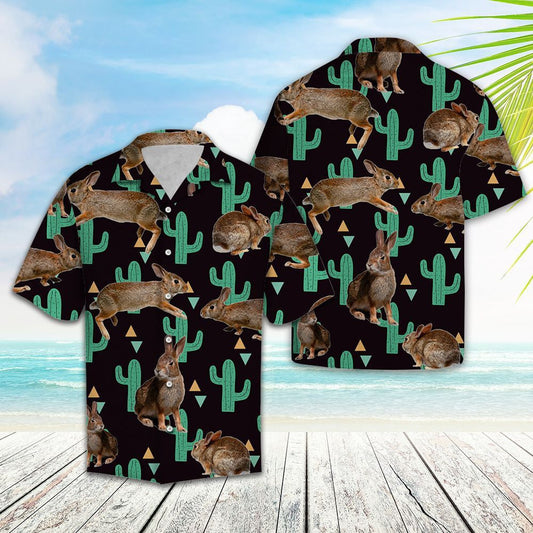 Playful Rabbit Hide In Cactus Garden Pattern Hawaiian Shirt, Hawaiian Shirt Gift, Christmas Gift