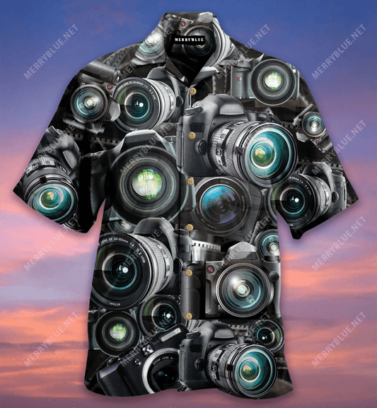 Look Through Cameras Hawaiian Aloha Shirt Hawaiian Shorts Beach Short Sleeve, Hawaiian Shirt Gift, Christmas Gift