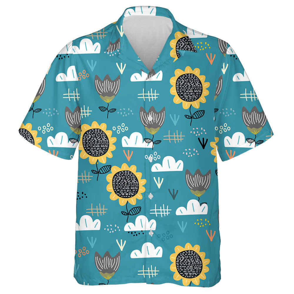 Cartoon Cute Nature Sunflowers Elements Pattern Hawaiian Shirt, Hawaiian For Gift