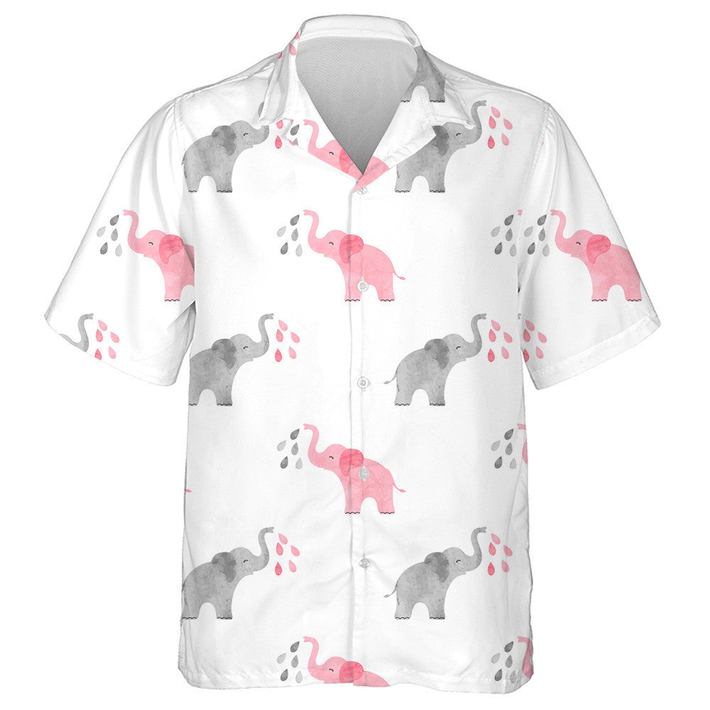 Gray And Pink Water Spray Elephants Hawaiian Shirt,Hawaiian Shirt Gift, Christmas Gift