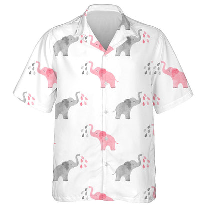 Gray And Pink Water Spray Elephants Hawaiian Shirt,Hawaiian Shirt Gift, Christmas Gift