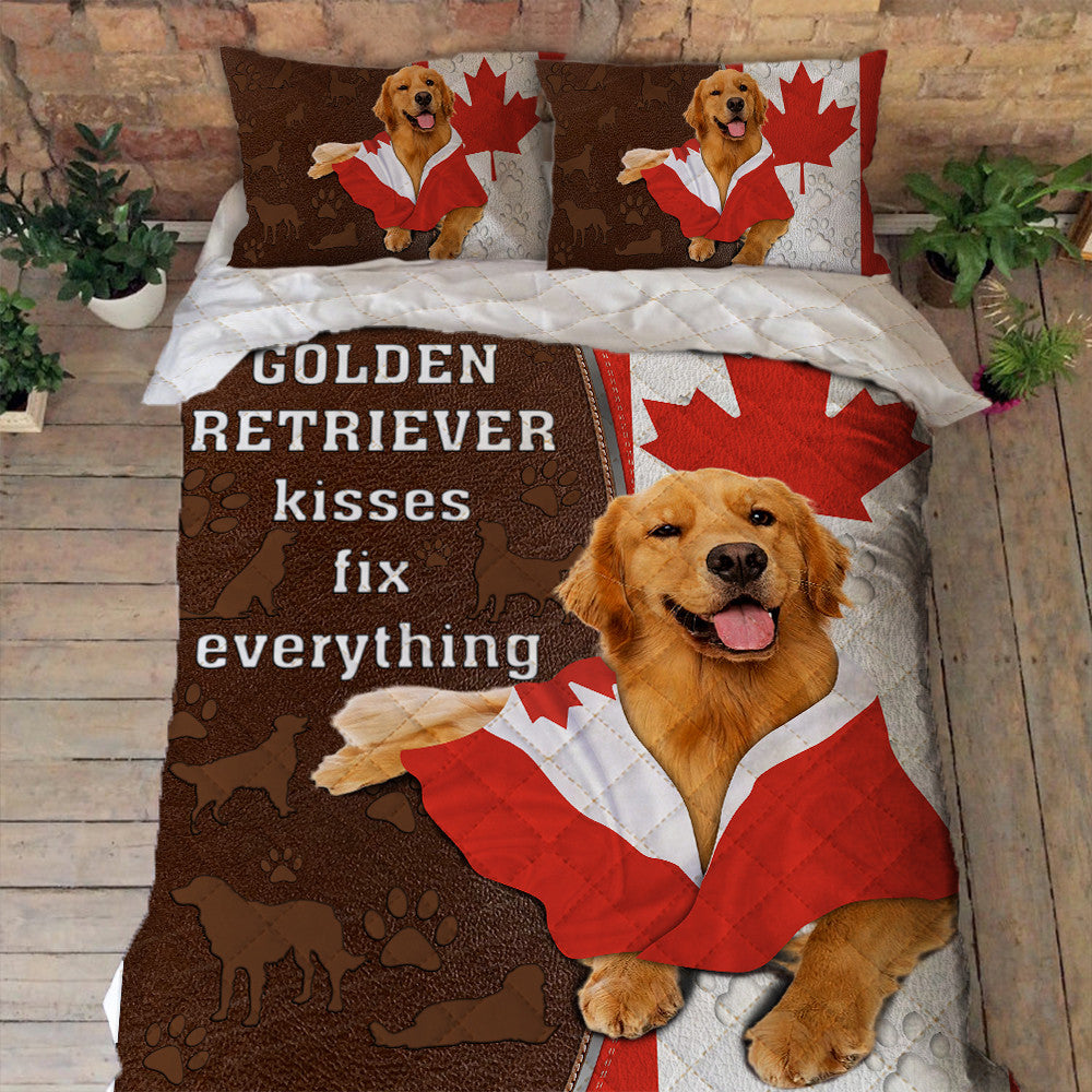 Golden Retriever Quilt bedding Set Dog Kisses Fix Everything Bedroom Set Bedlinen 3D,Bedding Christmas Gift,Bedding Set Christmas