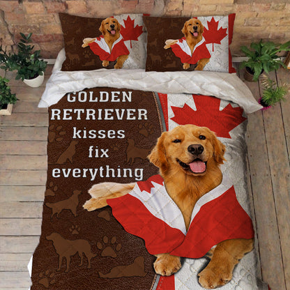 Golden Retriever Quilt bedding Set Dog Kisses Fix Everything Bedroom Set Bedlinen 3D,Bedding Christmas Gift,Bedding Set Christmas